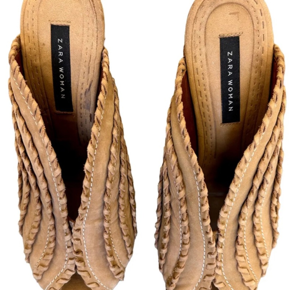 Zara camel peep toe heels, size EUR39, EUC